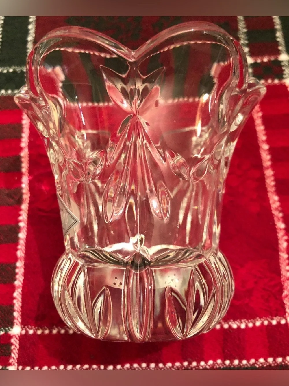24% Lead Crystal Floral Votive Tealight Candle Holder - Clear w/box Circa 1996